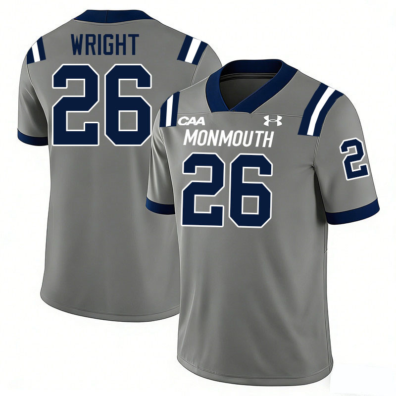 Monmouth Hawks #26 Owen Wright College Football Jerseys,Uniforms-Grey